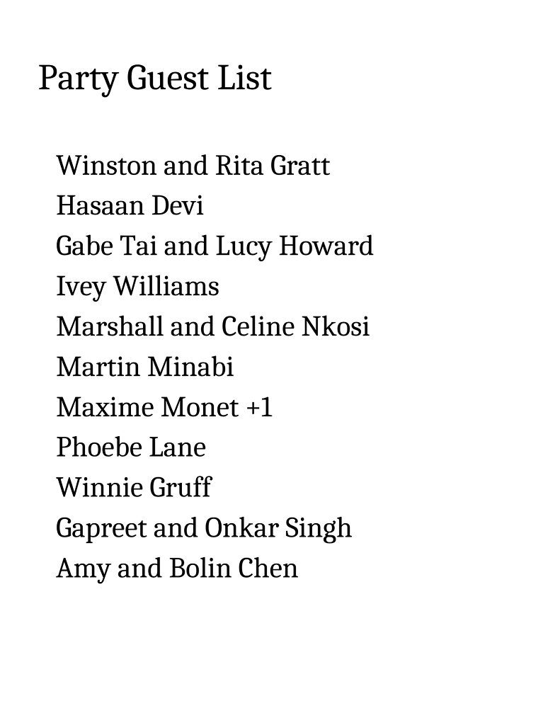 Party Guest List 1