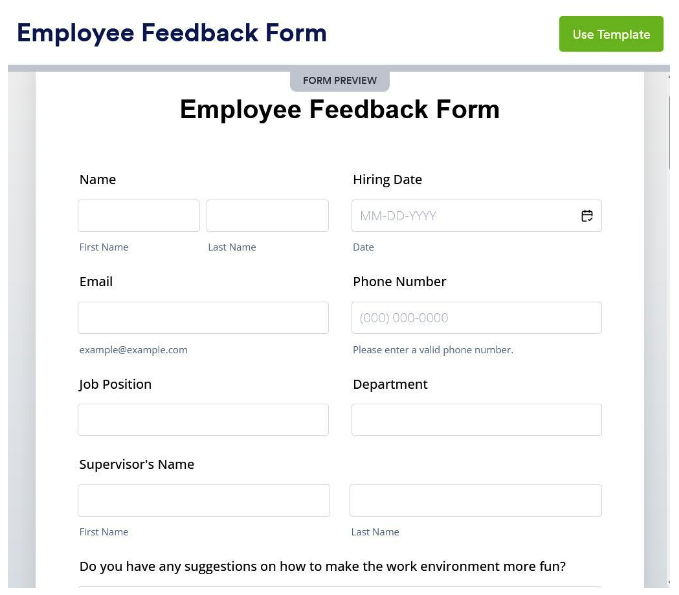 employee feedback form