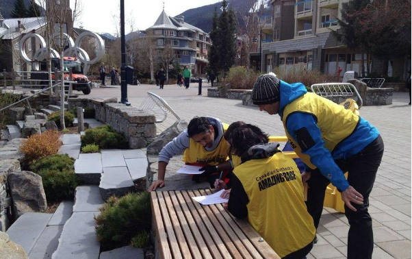 group of people doing a team building activity outdoors